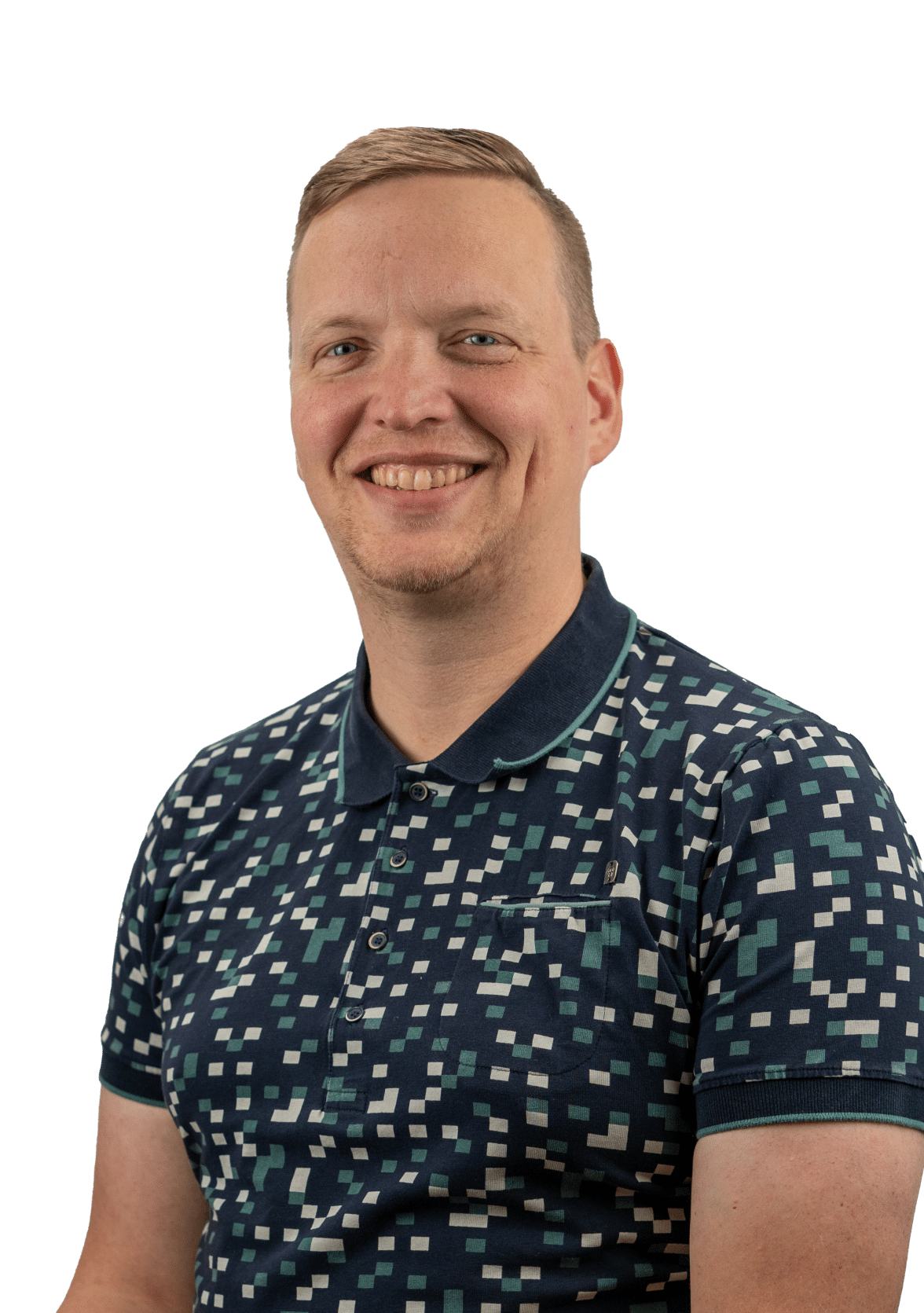 profielfoto man met geblokte polo